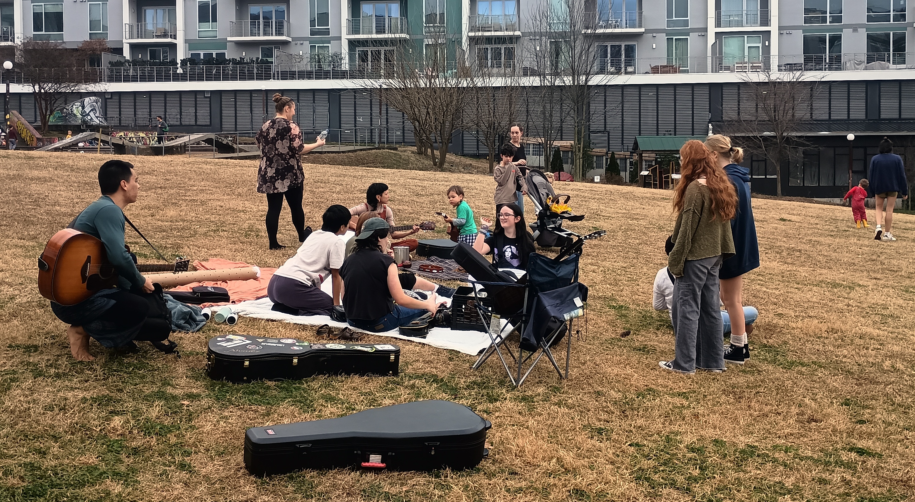 Musicians gathered in Durham Central Park during the acoustic community jam
